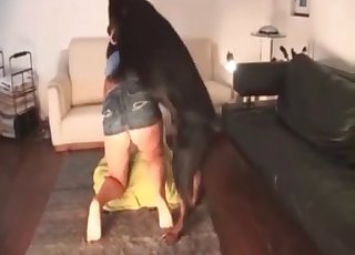 This slut wears a brief skirt and wants to be fucked by a doggo