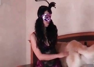 Lady in stockings enjoys her doggy