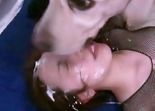 Dog licks her face after bestiality XXX