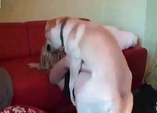 Blonde licked by her doggy