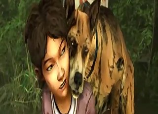Clementine from The Walking Dead is fucking with a dog