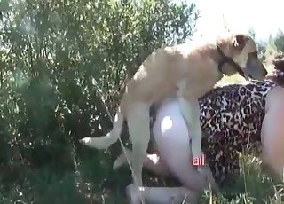 Naked female zoophile playing with her doggy