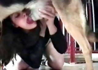 Sexy black-haired sucking her adorable doggy