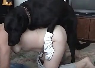 Black dog fucked her wet tight coochie