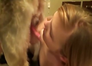 Amateur blonde performing a blowjob on a doggy-style cock