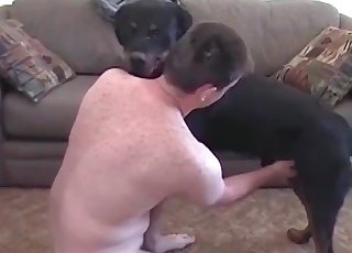 The tight asshole of this guy is fucked hard by a doggo