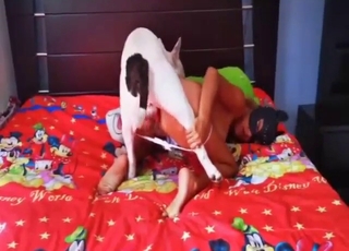 In the sack, she only fucks dogs and it's hot