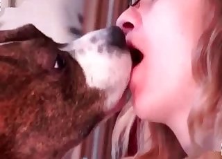 Shy girl is making out with her beautiful little doggo